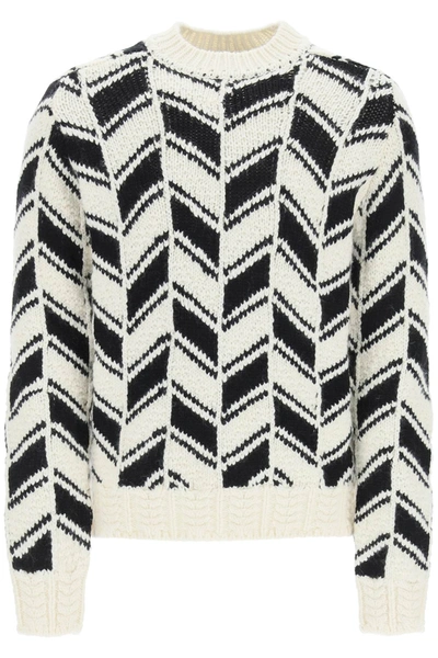 Shop Saint Laurent Jacquard Chevron Sweater In White,black