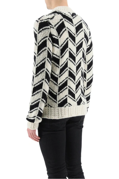 Shop Saint Laurent Jacquard Chevron Sweater In White,black