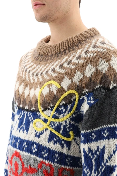 Shop Loewe Wool And Alpaca Jacquard Sweater In Brown,grey,yellow