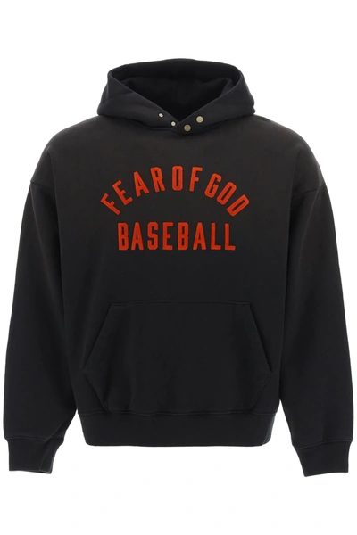 Shop Fear Of God Flocked Baseball Hoodie In Black,red