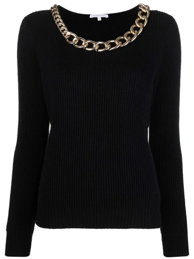 Shop Patrizia Pepe Ribbed-knit Chain-neck Jumper In 黑色