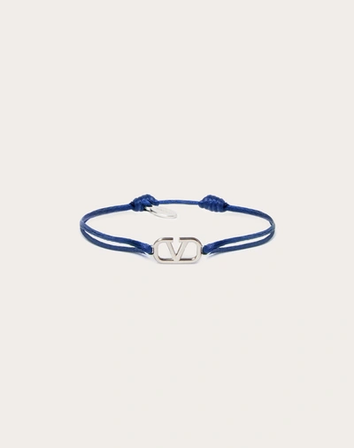 Shop Valentino Garavani Uomo Vlogo Signature Cotton Bracelet In Blue