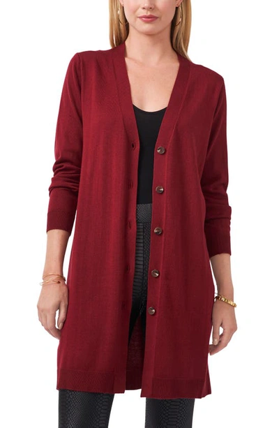 Shop Vince Camuto Long Cardigan In Earth Red