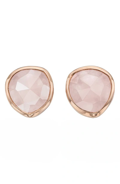Shop Monica Vinader Siren Semiprecious Stone Stud Earrings In Rose Quartz/ Rose Gold