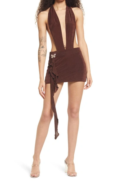 Shop O'dolly Dearest The Butterfly Minidress In Chocolate