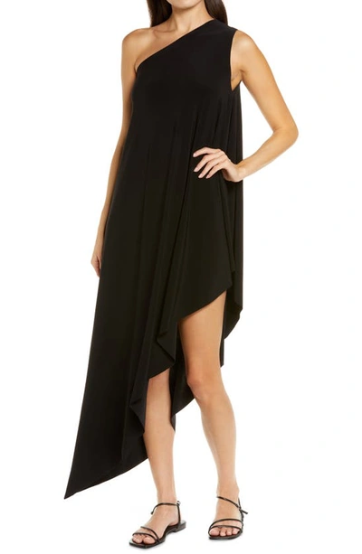 Shop Norma Kamali One-shoulder Asymmetric Hem Tunic In Black