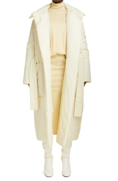 Lemaire Wadded Cotton & Silk Belted Open Front Coat In Almond Milk ...