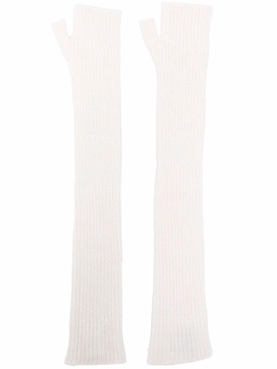 Shop Barrie Long Fingerless Cashmere Gloves In Nude