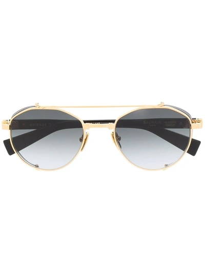 Balmain Eyewear Gradient Round-frame Sunglasses In Gold