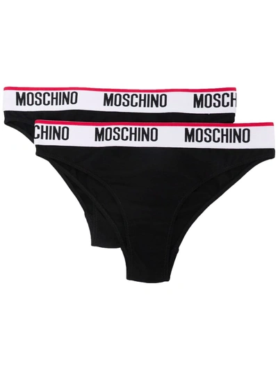 Shop Moschino Two-pack Logo-tape Briefs In Black