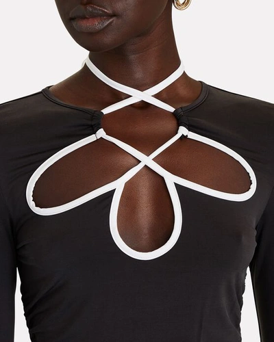 Shop Jonathan Simkhai Standard Arti Long Sleeve Cut-out Top In Blk/wht