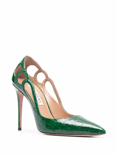 Shop Aquazzura Women's Green Leather Pumps