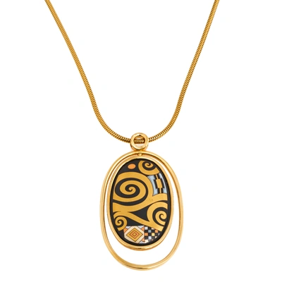 Pre-owned Frey Wille Hommage &agrave; Gustav Klimt Gold Plated Enamel Pendant Necklace