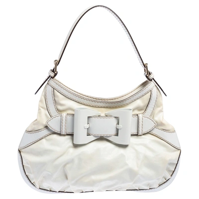 Pre-owned Gucci White Coated Canvas And Leather Medium Queen Hobo