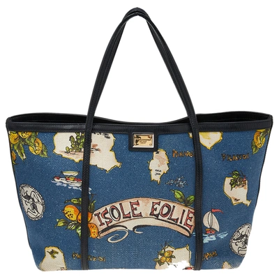 Pre-owned Dolce & Gabbana Multicolor Leather And Fabric Isole Eolie Printed Tote