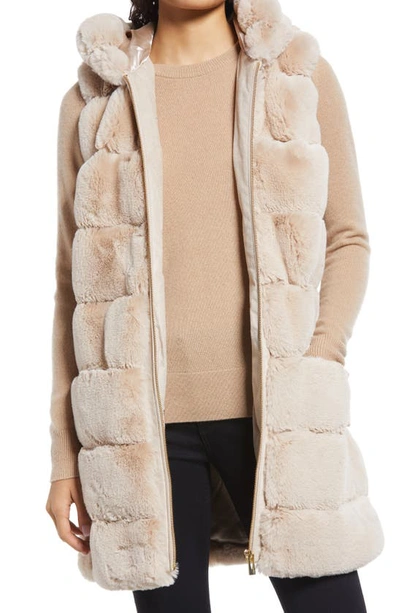 Shop Via Spiga Grooved Faux Fur Hooded Vest In Beige