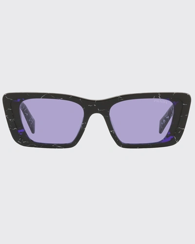 Shop Prada Marble Acetate Butterfly Sunglasses In Black Pattern