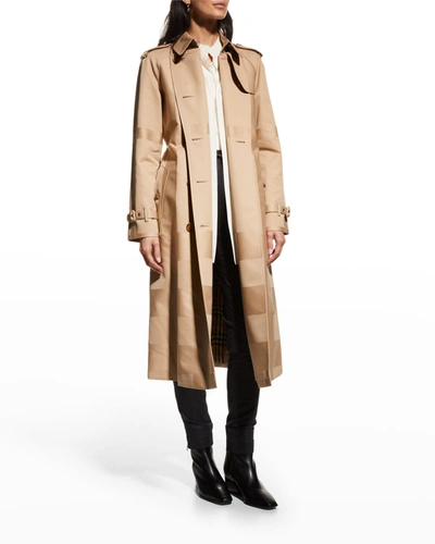 Shop Burberry Waterloo Check Jacquard Trench Coat In Soft Fawn Ip Chck