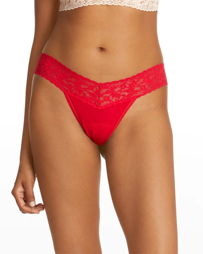 Shop Hanky Panky Low-rise Organic Cotton Thong In Red