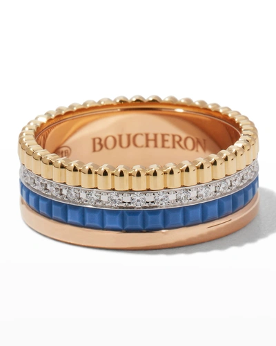 Shop Boucheron Tricolor Gold Quatre Blue Ceramic And Diamond Ring
