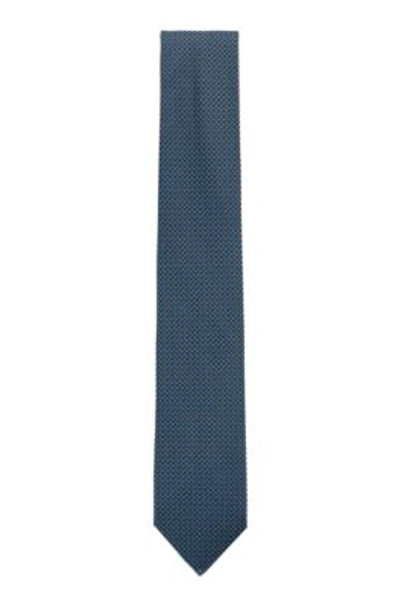 Shop Hugo Boss Jacquard Patterned Tie In Water Repellent Silk In Dark Blue