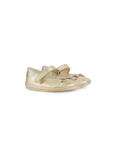 Shop Gucci Horsebit Metallic-effect Ballerinas