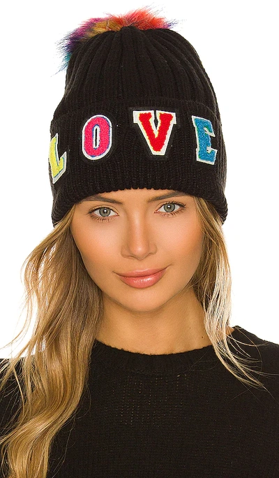 Shop Jocelyn Knitted Love Faux Fur Hat In Black