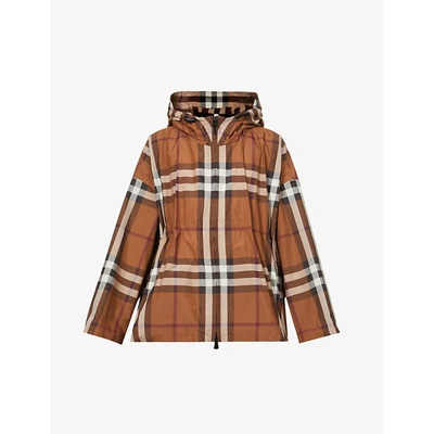 Shop Burberry Bacton Checked Hooded Shell Jacket In Dark Birch Brown Chk