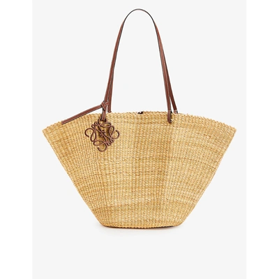 Shop Loewe Women's Natural/pecan Shell Elephant Grass And Leather Basket Bag