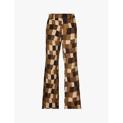 Shop Stussy Womens Brown Wobbly Check Straight-leg Mid-rise Corduroy Trousers L