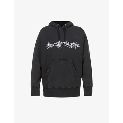 Shop Givenchy Barbed Wire-print Dropped-shoulder Cotton-jersey Hoody In Black