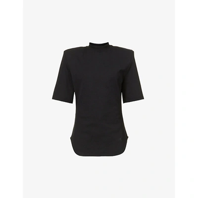 Shop Attico Womens Black Tessa Funnel-neck Cotton-jersey Top 6