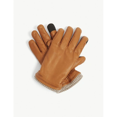 Shop Hestra John Logo-embossed Leather Gloves In Cork