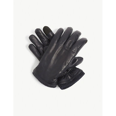 Shop Hestra John Logo-embossed Leather Gloves In Navy