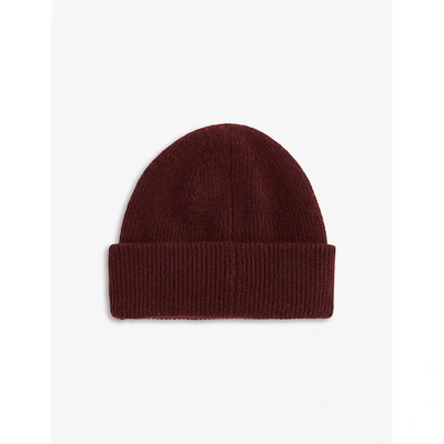 Shop Allsaints Mens Charred Red Bailey Logo-embroidered Ribbed Wool Beanie Hat 1 Size