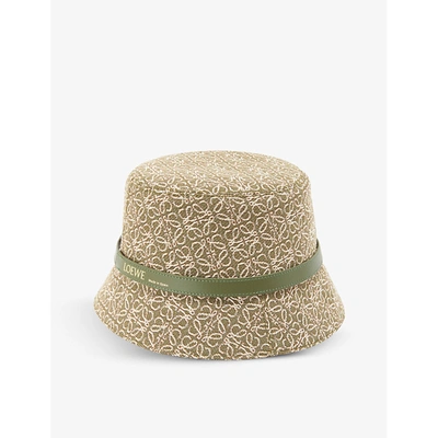 Shop Loewe Leather-trim Jacquard-canvas Bucket Hat In Green/avocado Green