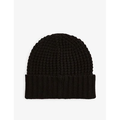 Shop Allsaints Men's Black Nevada Ribbed Knitted Beanie Hat
