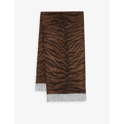 Shop Allsaints Mens Natural Aiden Tiger-print Wool Scarf 1 Size