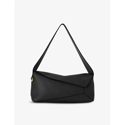 Shop Loewe Puzzle Small Leather Hobo Bag In Black