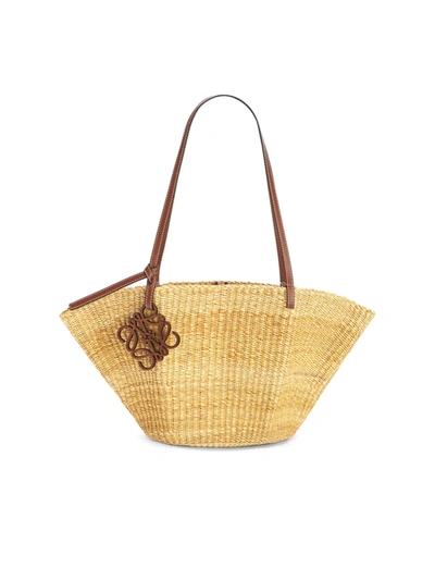 Shop Loewe Women's Small Shell Elephant Grass & Leather Basket Bag In Natural Pecan