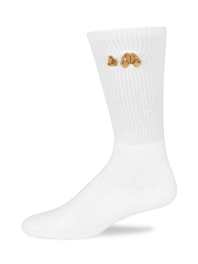 Shop Palm Angels Men's Bear Calf Socks In White