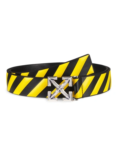 Shop Off-white Men's Diagonal Arrow Buckle Leather Belt In Yellow Black