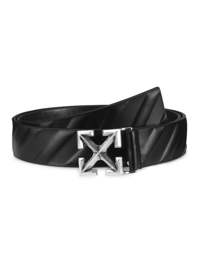 Shop Off-white Men's Leather Logo Buckle Belt In Black