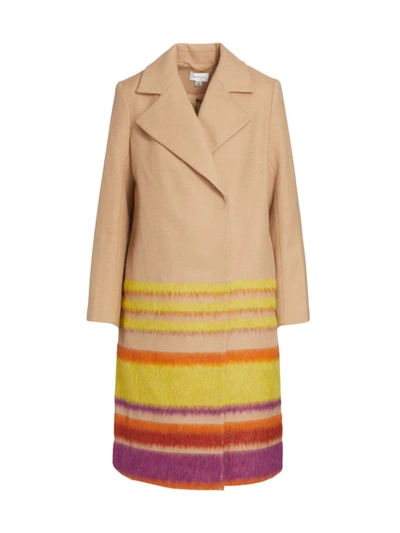 Shop Milly Rosie Striped Wool Coat In Camel