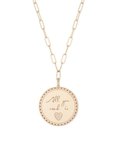 Shop Zoë Chicco Women's Mantra 14k Yellow Gold & Diamond 'all You Need Is Love' Pendant Necklace