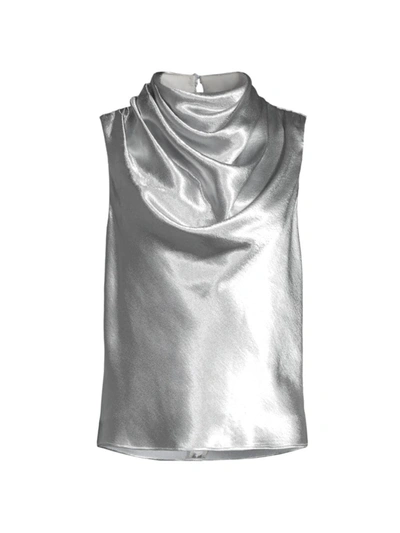 Shop Aiifos Women's Leah Metallic Cowlneck Blouse In Metallic Silver