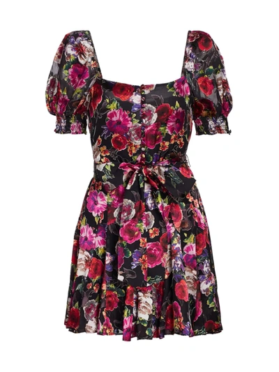 Shop Alice And Olivia Women's Mina Belted Floral Mini-dress In Midnight Rose