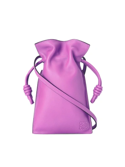 Shop Loewe Women's Flamenco Leather Pocket Clutch-on-strap In Bright Purple