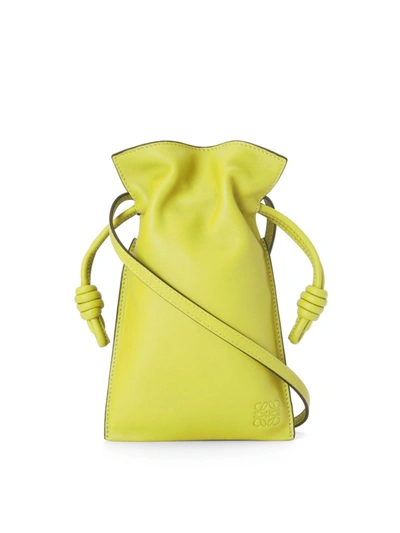 Shop Loewe Women's Flamenco Leather Pocket Clutch-on-strap In Lime Yellow