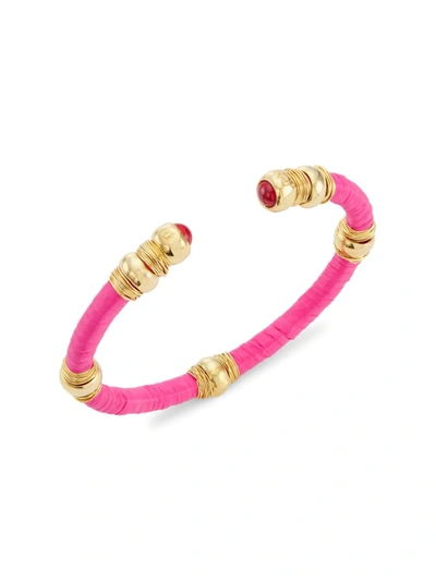 Shop Gas Bijoux Women's Sari 24k Goldplated Raffia Cuff Bracelet In Pink